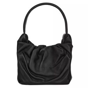 STAUD Felix Ruched Black Leather Top Handle Handbag